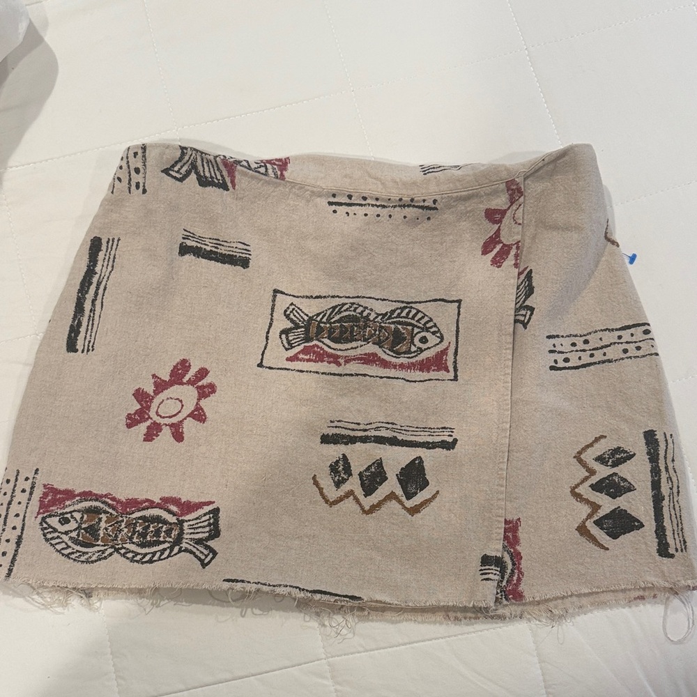 Boho/hippie Printed linen Wrap Mini Skirt